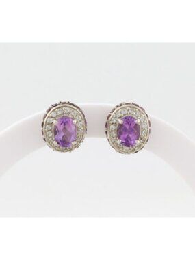 Sterling Silver Natural Amethyst, White Topaz & Garnet Earrings Stud Post 1/2"